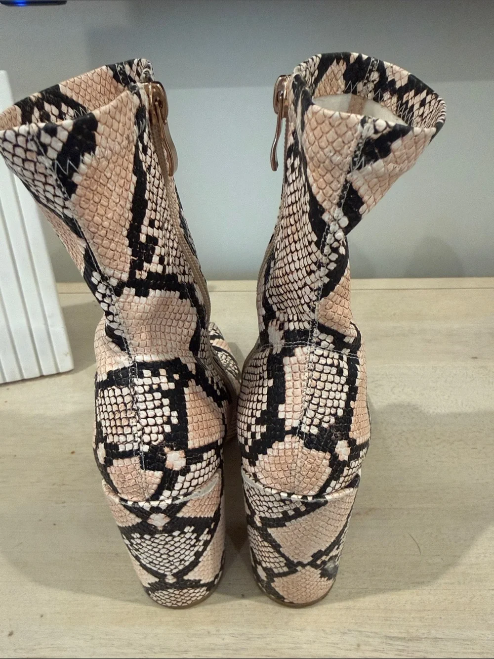 PrettyLittleThing Pink and Black Snake-Print Pointed Ankle Boots